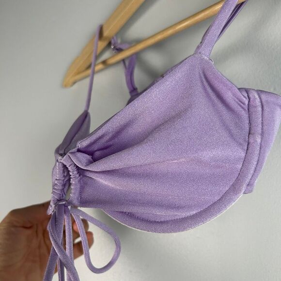 Indah Shimmering Lavender Ruched Underwire Bikini Top Small - Picture 2 of 5
